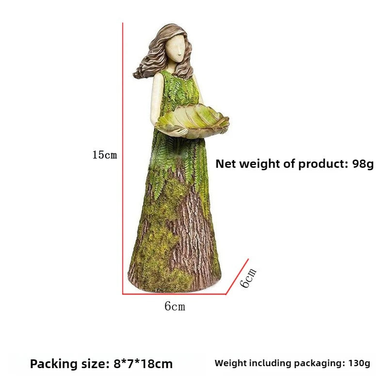 statue jardin oiseaux femme robe écorce feuilles naturelle artisanale résineextérieur minimalisteDecorationPelouseCour