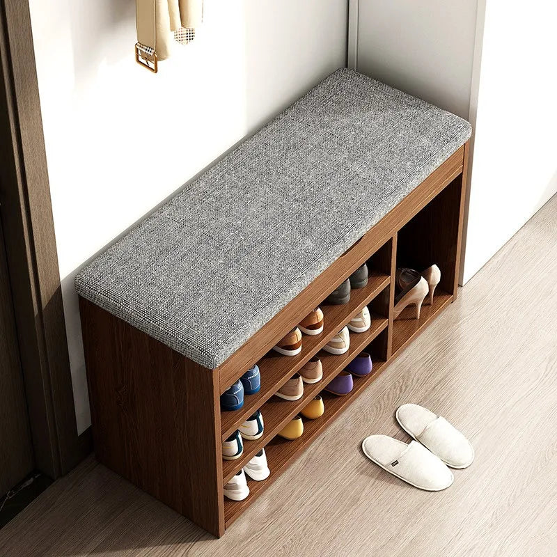 banc rangement chaussures tissu gris moderne fixation minimaliste multifonctionnel.storage