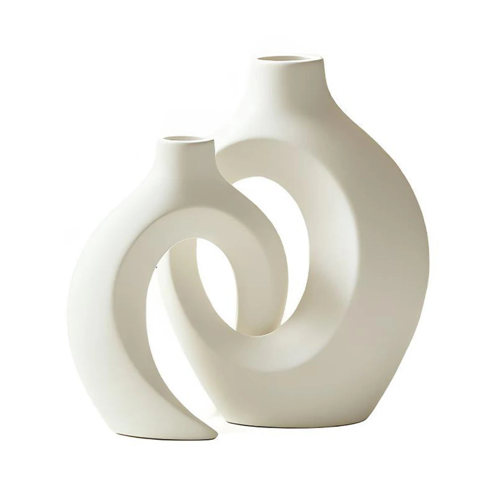 vases decoratifs blanc noir modernes sculpturaux minimalistes fleurs artificielles chambre salon