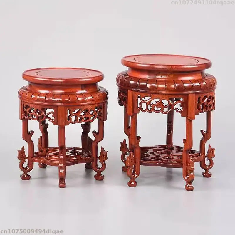 support bois sculpté asiatique traditionnel base plante décoration intérieure vintage trépidation florale complexe