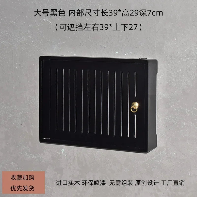 boite rangement murale routeur wifi bois poignée dorée grille