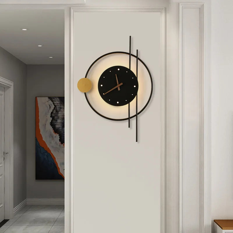 applique murale moderne horloge LED contemporain éclairage quotidien noir doré fixée mur