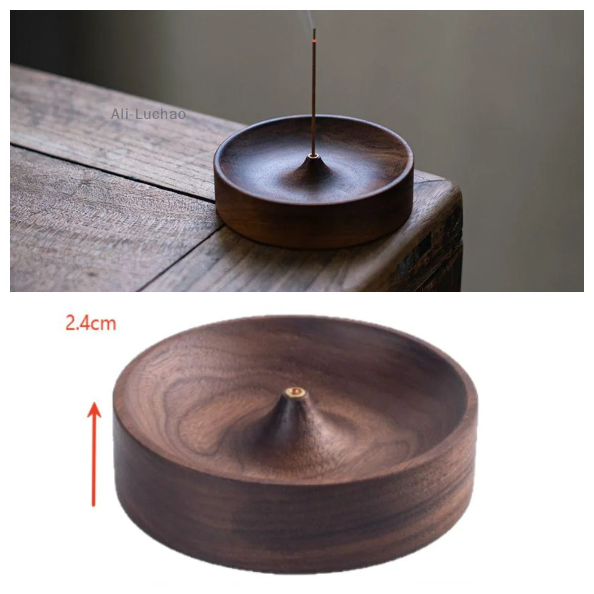 porte encens bois marron foncé grain naturel minimaliste décoration intérieure zen ambiance relaxante cérémonie