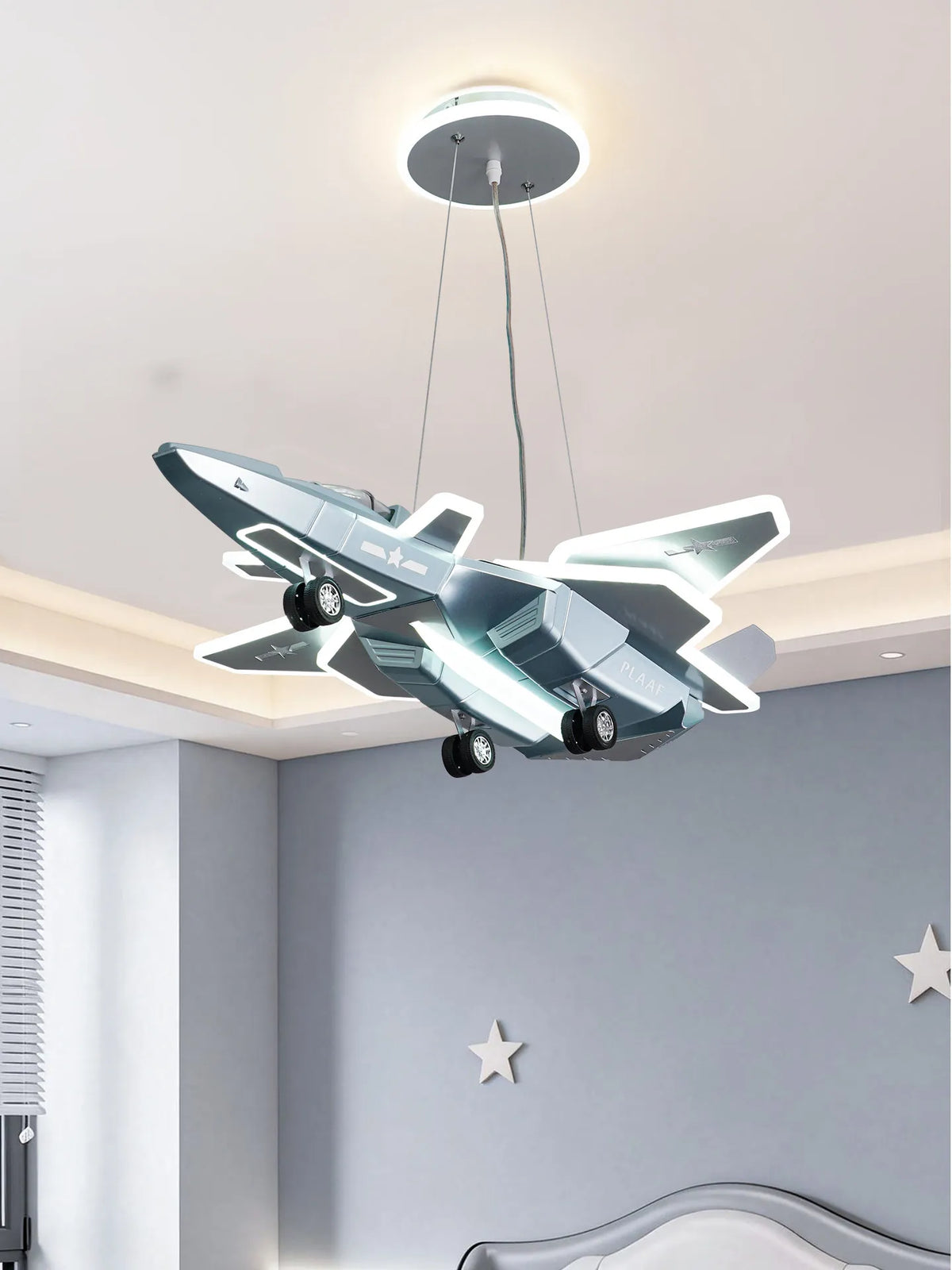 lampe suspension avion moderne gris blanc contemporain enfant chambre ventilateur lumière aéronef chambre enfants