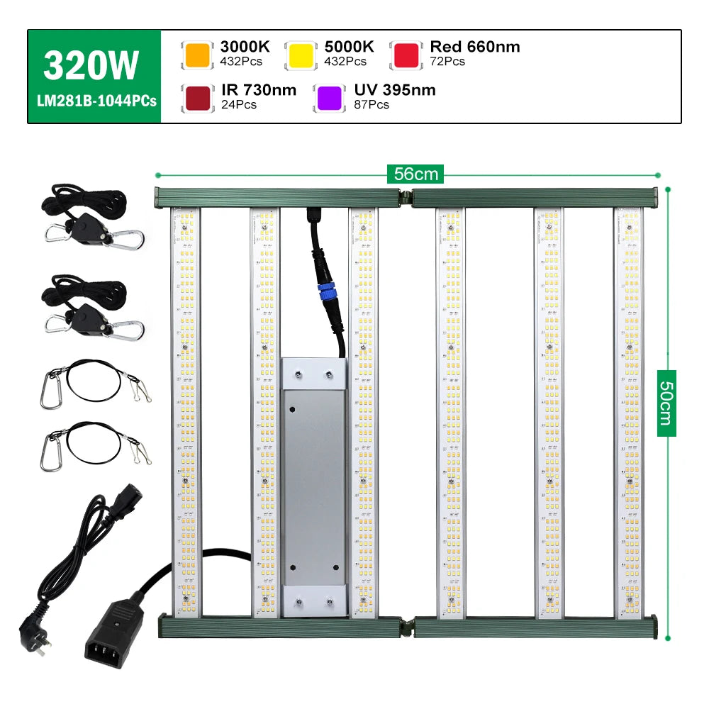 lampe culture plantes led 120w 200w 320w spectre complet interrupteur alu moderne vert blanc
