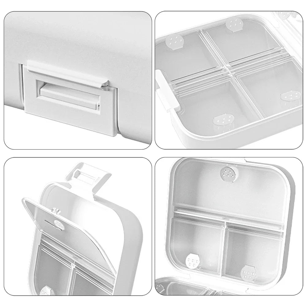 boîte pilules moderne blanc rose compartiments semaines verrouillable pratique adhésif organisateur médicaments portable