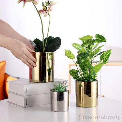 Cache pot en céramique électrolytique nordique finition or rose et argent