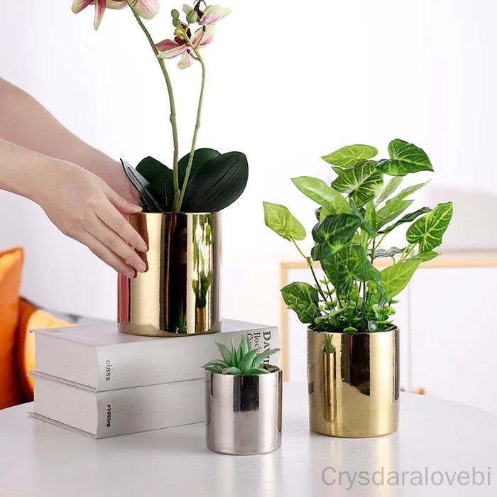 Cache pot en céramique électrolytique nordique finition or rose et argent