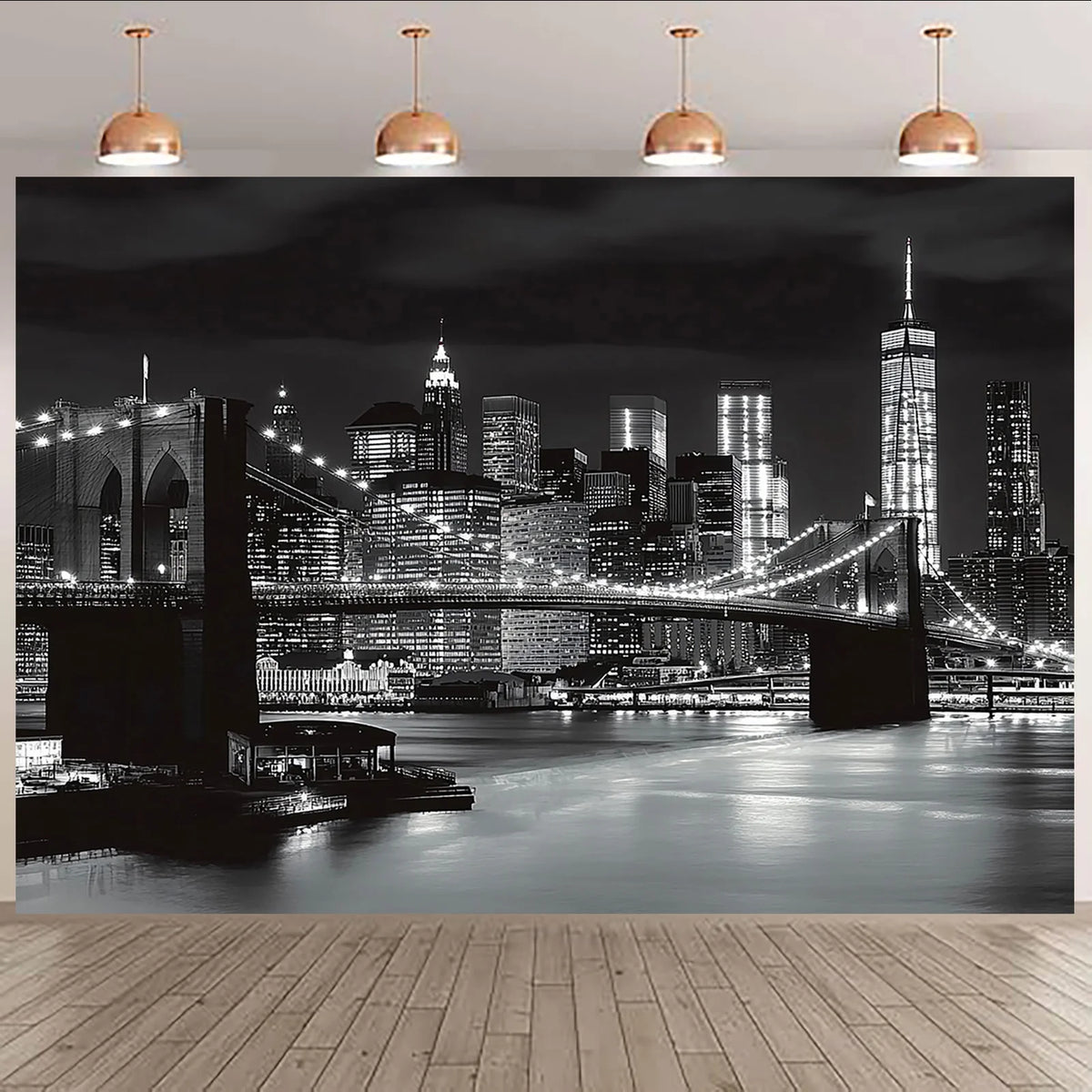 panneau mural moderne york paysage urbain nocturne clips noir blanc 100x150cm