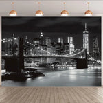 panneau mural moderne york paysage urbain nocturne clips noir blanc 100x150cm