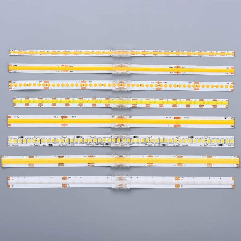 connecteurs led transparents broches dorées clips modernes 24v basse tension câbles colorés rouge vert