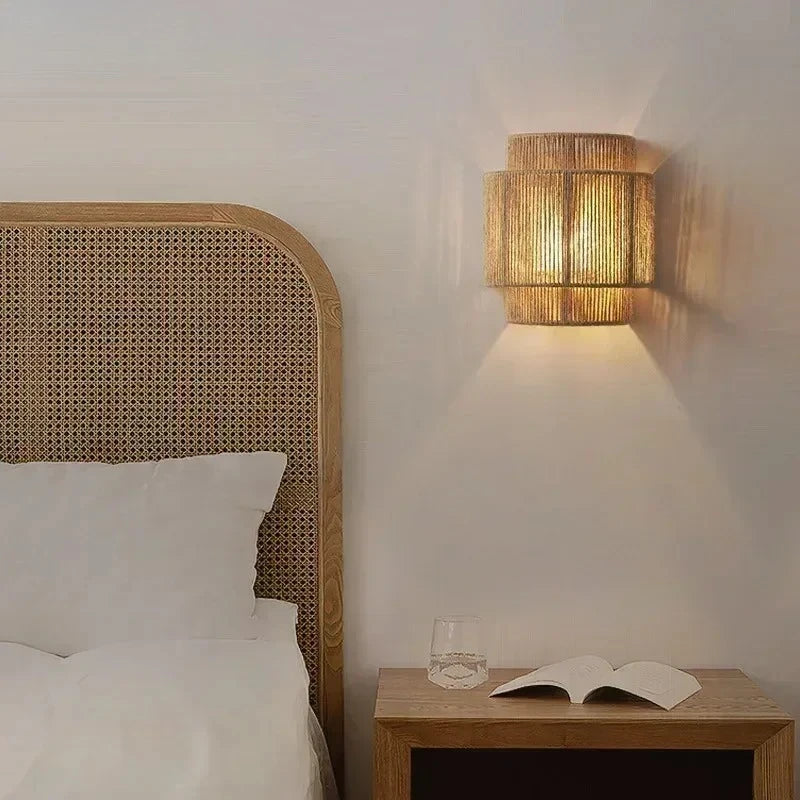 lampe murale moderne bambou led beige clair tissage vertical cuisine chambre coucher entrée salle