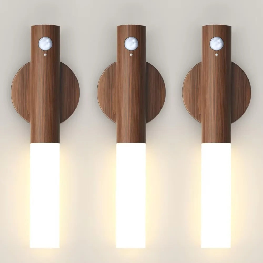 lampe mur marron bois moderne blanc métal induction mouvement led chambre couloir