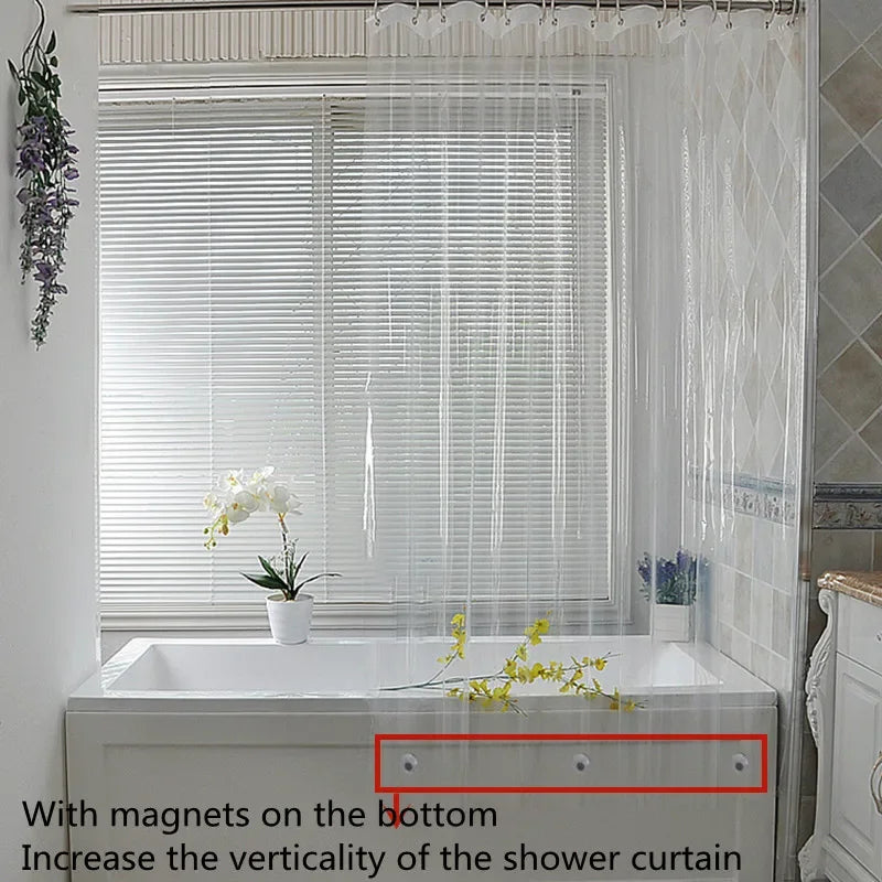 rideau douche transparent moderne aimants légèrement opaque rayures verticales respectueux environnement