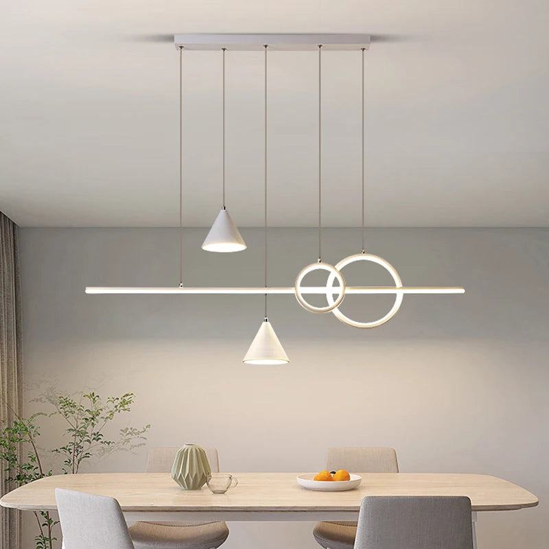 lustre led moderne suspension noir doré blanc minimaliste abatjour conique annulaire