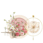 horloge murale moderne fleurs papillon rose blanc doré