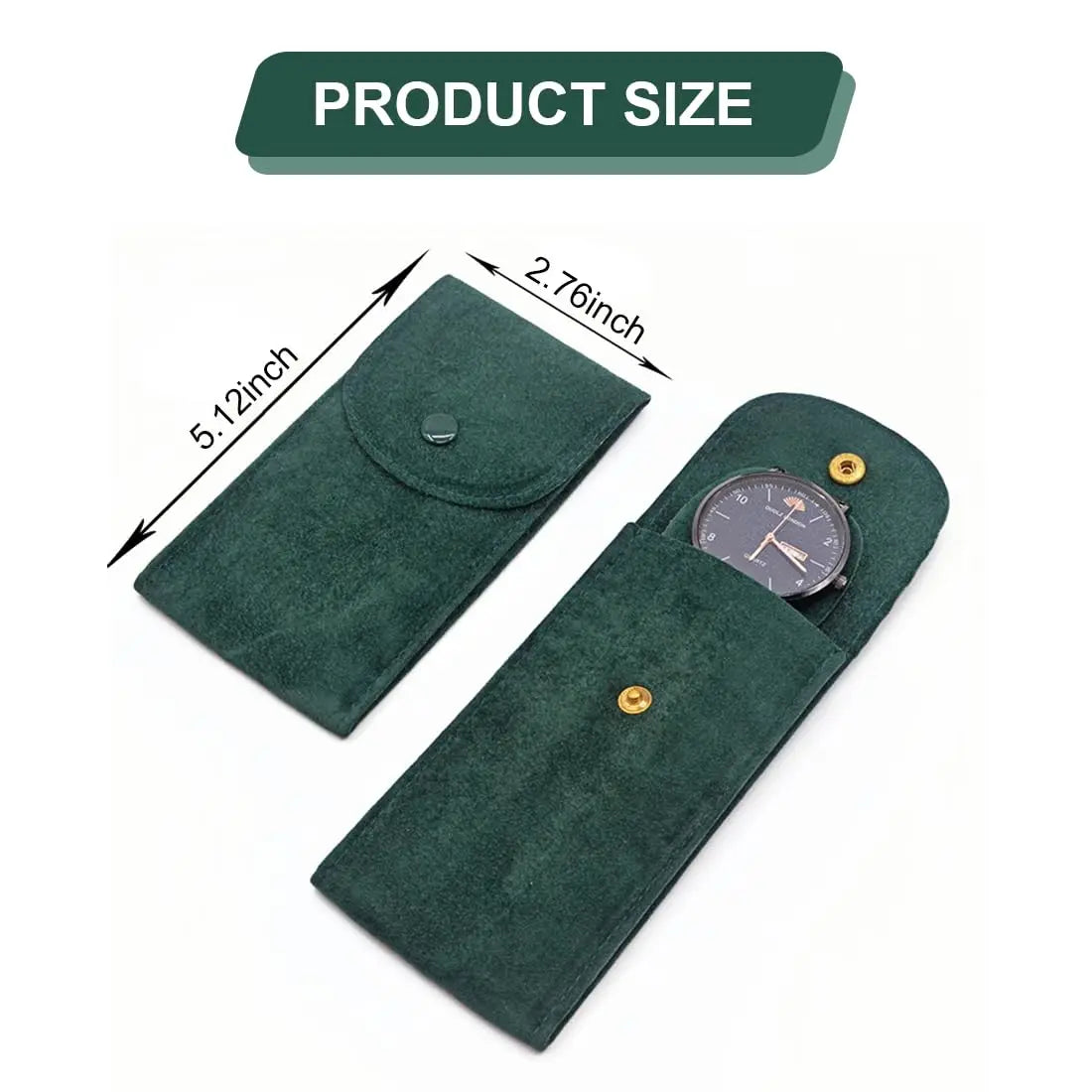 pochette rangement montre velours vert bouton métallique protection anti choc sac emballage bijoux