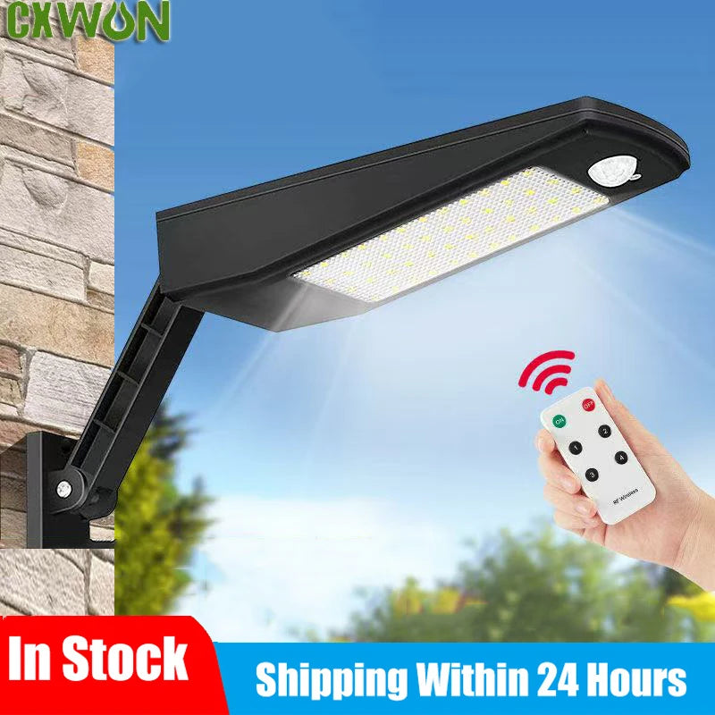 lampe solaire moderne noire 48 led interrupteur infrarouge étanche ip65