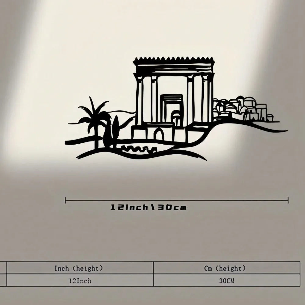 applique murale noire temple antique colonnes palmiers dessin linéaire simple métal chambre salon