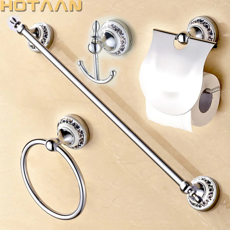 accessoires salle bain argenté ornements floraux classique porte serviettes anneau crochet vis assemble chrome