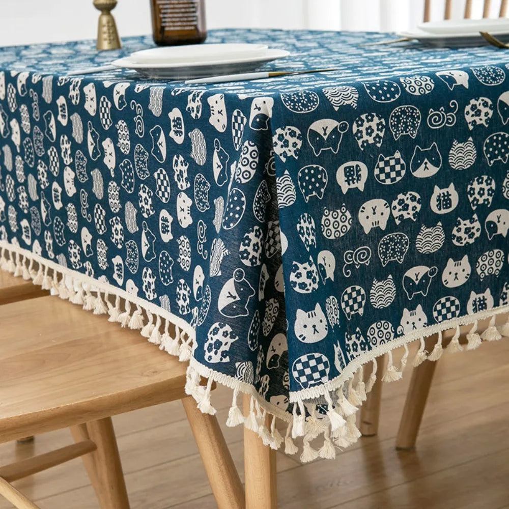 nappe table rectangulaire ethnique imperméable réutilisable coton polyester motifs géométriques tassels