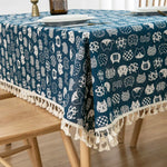 nappe table rectangulaire ethnique imperméable réutilisable coton polyester motifs géométriques tassels