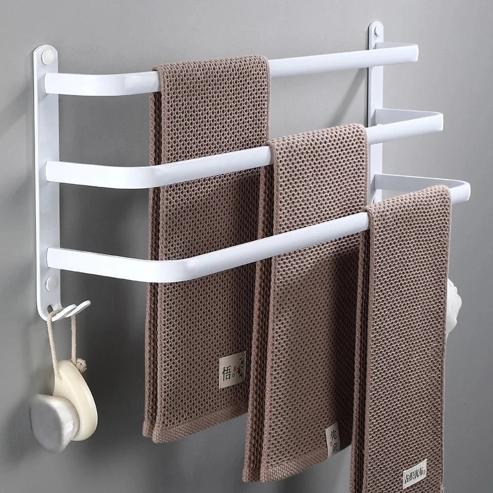 porte serviettes mural blanc moderne aluminium laqué clips trois étages salle bain