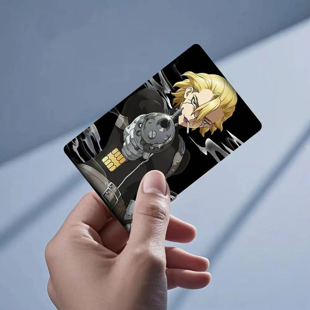autocollant carte bancaire imperméable réutilisable personnage anime stanley snyder dr stone bleu noir