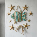 décoration murale poisson bois flotté vert clair rustique artisanal cordelette enchanvre