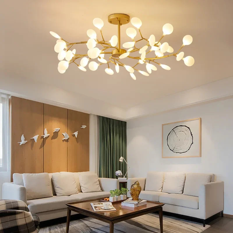 luminaire suspendu moderne branches dorées boules lumineuses salon chambre décoration intérieur luxe