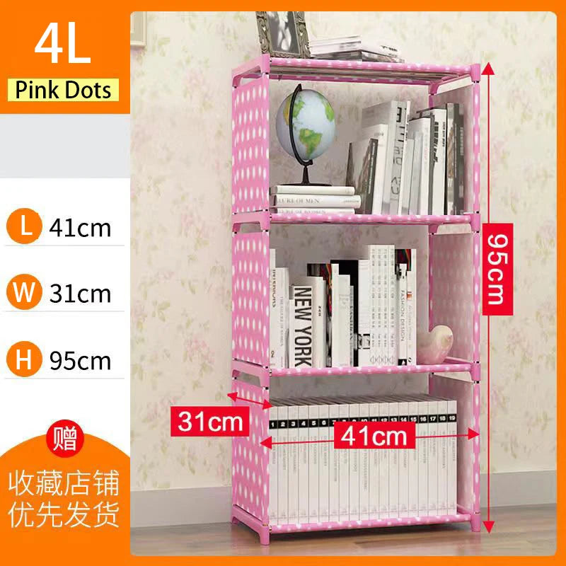 étagère moderne minimaliste niveaux pois rose tissu livres rangement salon