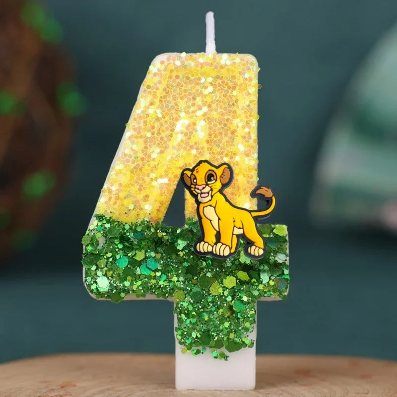 bougies numériques animales paillettes lion jaune vert anniversaire enfant festive