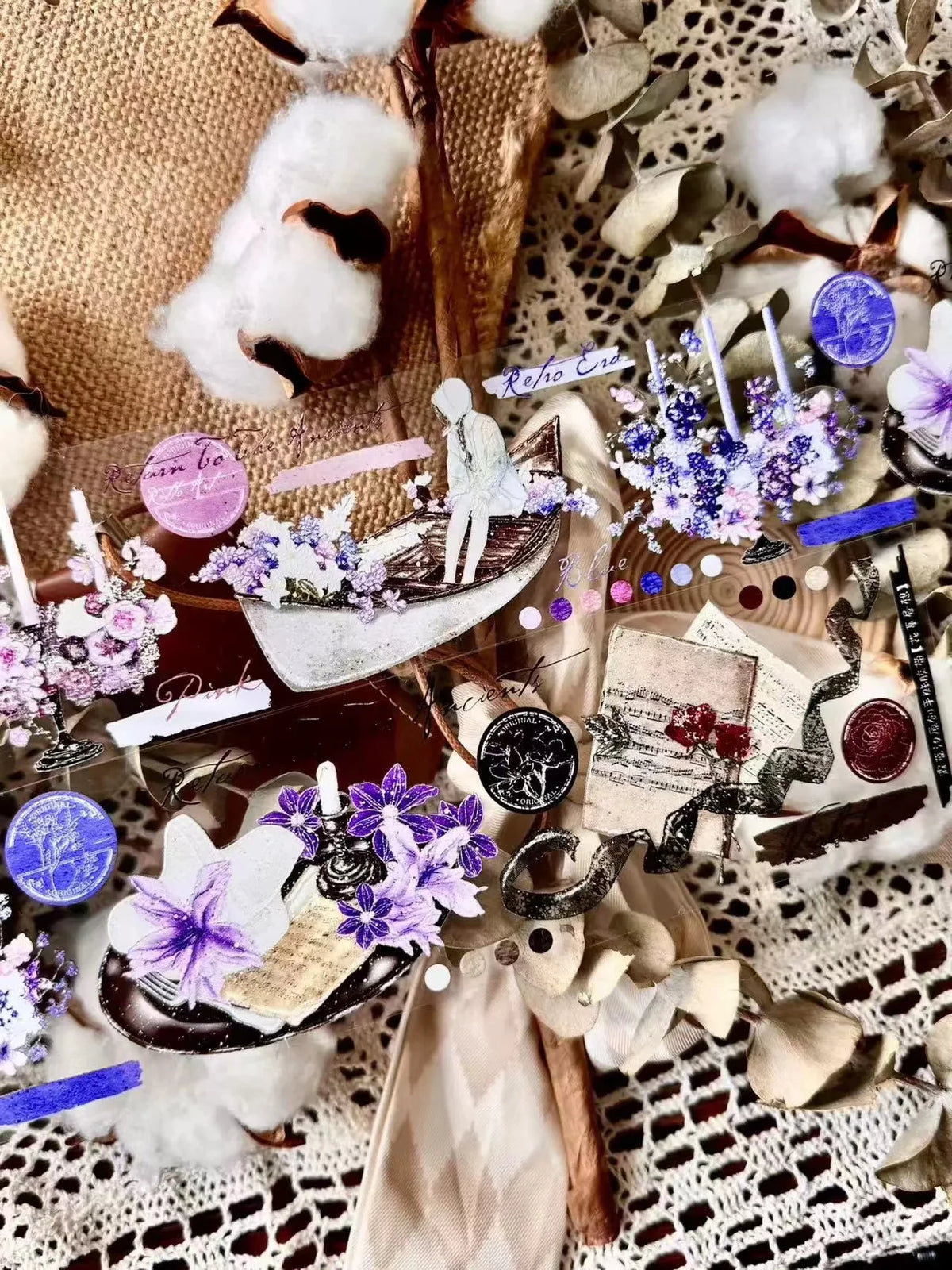 cadre vintage romantique boho chic clips papier peint toile fond tissu fleurs feuilles