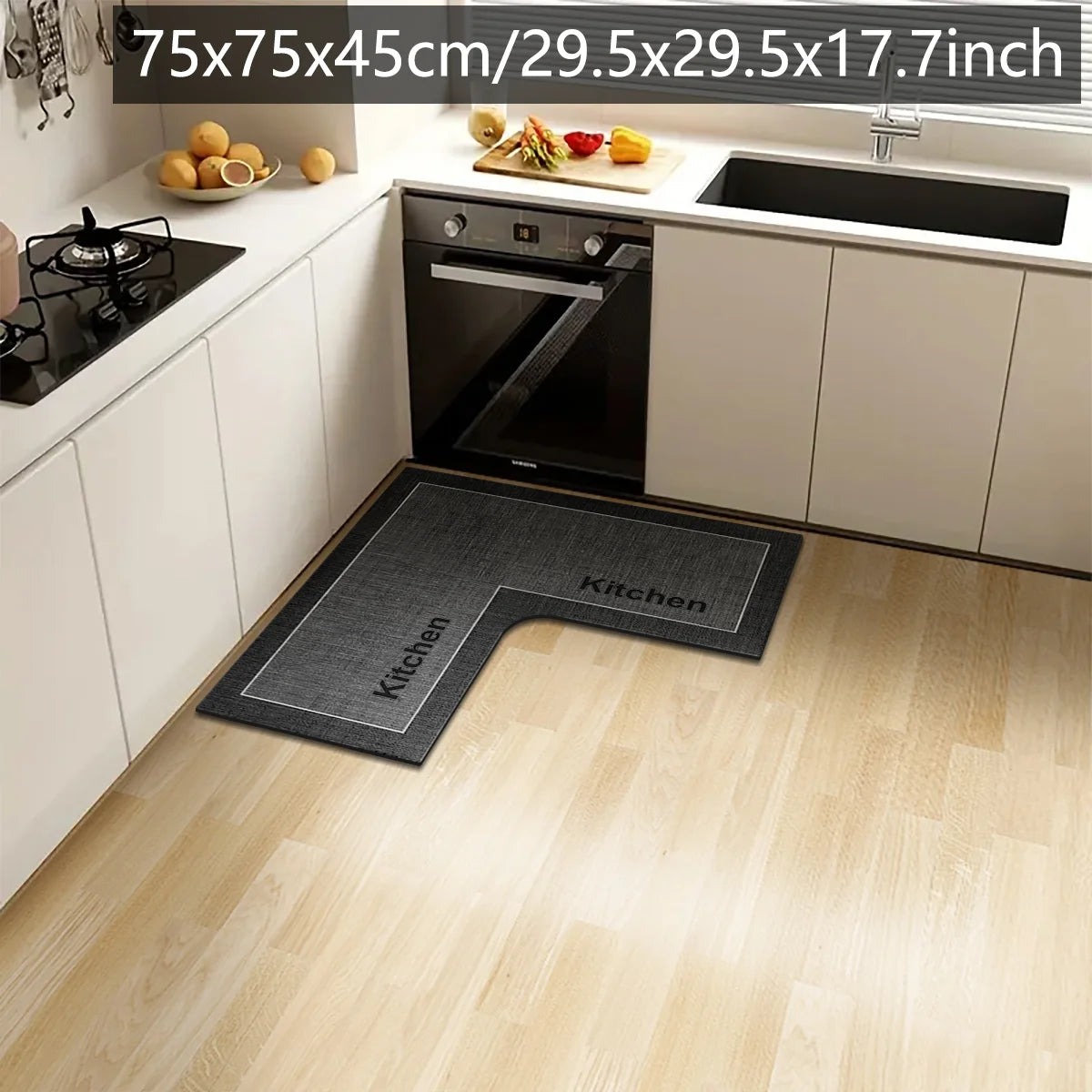 tapis cuisine antidérapant noir imprimé pieds moderne adhésif taille 45cm 75cm 120cm absorbant salon