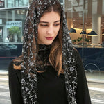 écharpe étoffe polyester motif floral blanc élégant voile tête décontracté