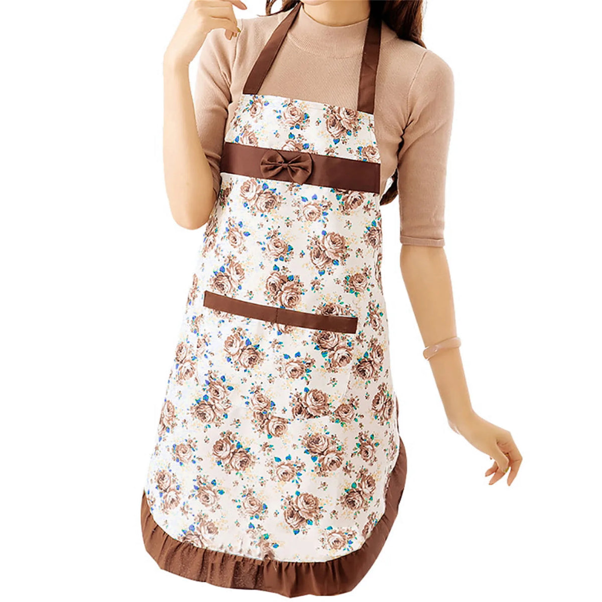 tablier imperméable fleurs poche épaulettes coton polyester classique femme blanc rouge rose