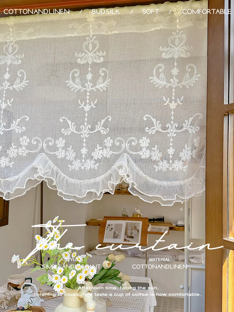rideau blanc semi transparent brodé fenêtre moderne tulle polyester inclusion simple élégant française