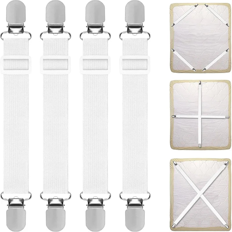 attaches draps élastiques clips métalliques argentés bandes blancs motifs rayés utilitaires chambre lit fixations
