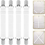 attaches draps élastiques clips métalliques argentés bandes blancs motifs rayés utilitaires chambre lit fixations