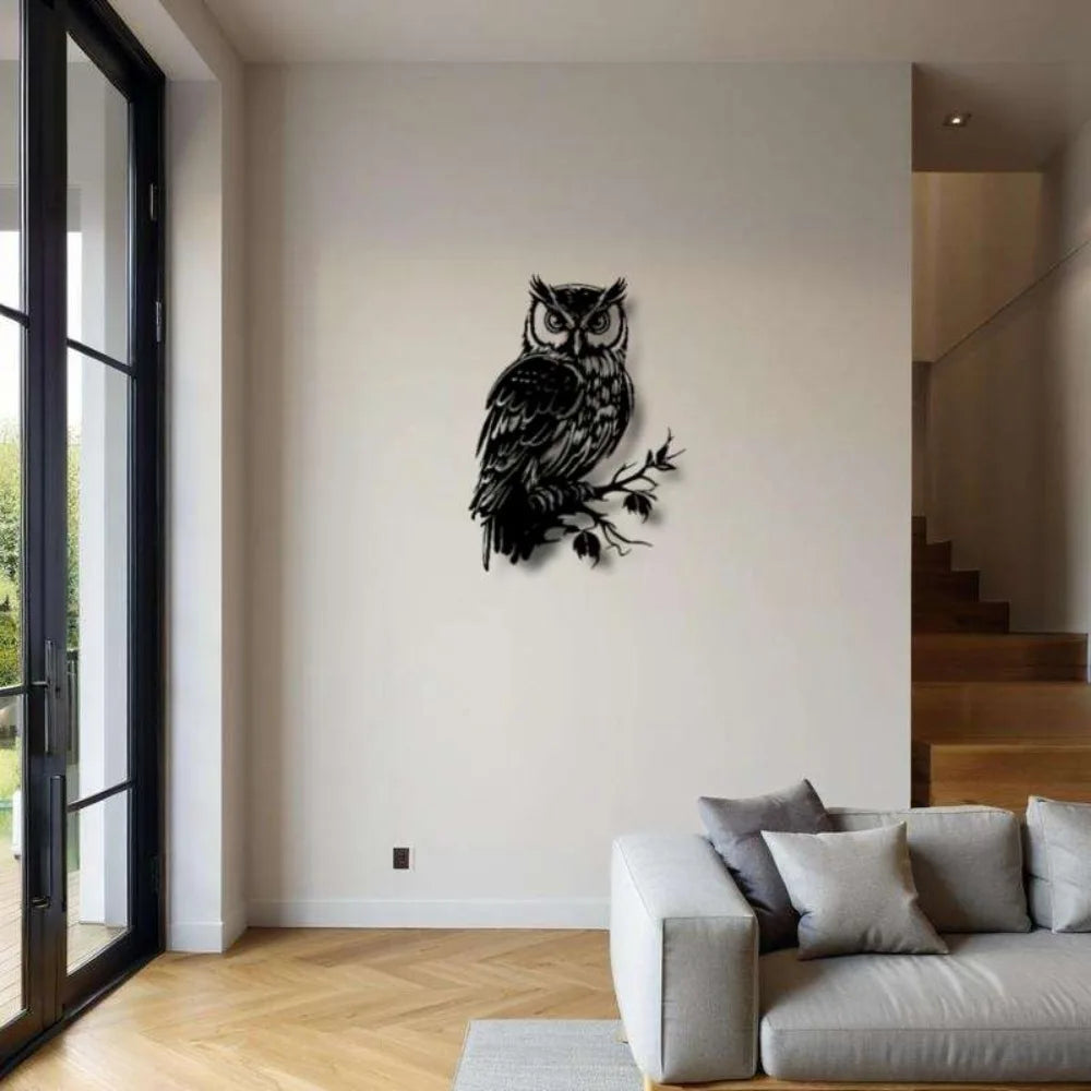 décoration murale autocollant hibou noir oiseau branche réaliste chambre salonextérieur métal artística