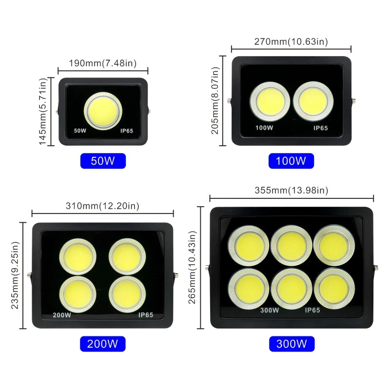 projecteur led cob ip65 moderne 220v 50w 100w 200w 300w noir clips câbles