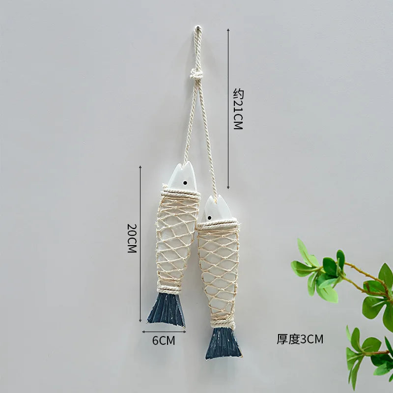 décoration murale poissons filetés bois blanc cordelette artisanal nautique thème plage