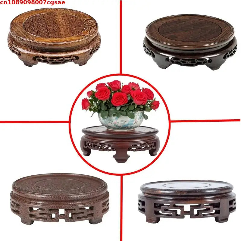 support vase bois sculpté socle plante décoratif classique marron foncé pot fleurs intérieur