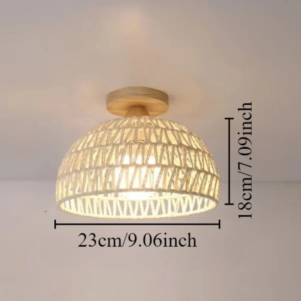 lampe suspendue moderne rustique tissée bambou naturel cadre métallique noir cuisine chambre coucher salle