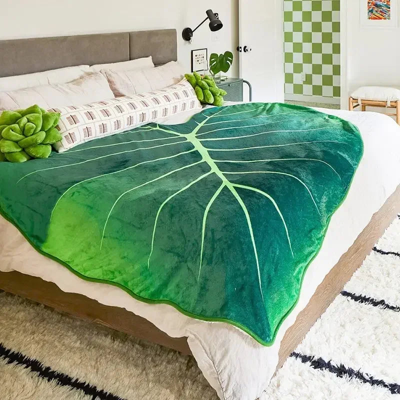 couverture feuilles plante polyester soft moderne printemps automne voyage maison vert différents tons