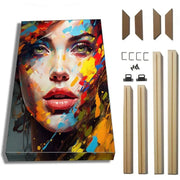 cadre bois clair encadrer tableau toile portrait femme différentes tailles inclusion vis métal noirs