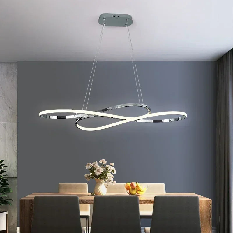suspension lumineuse moderne or blanc anneaux entrelacés éclairage led réglable télécommande fixations chambre restaurant