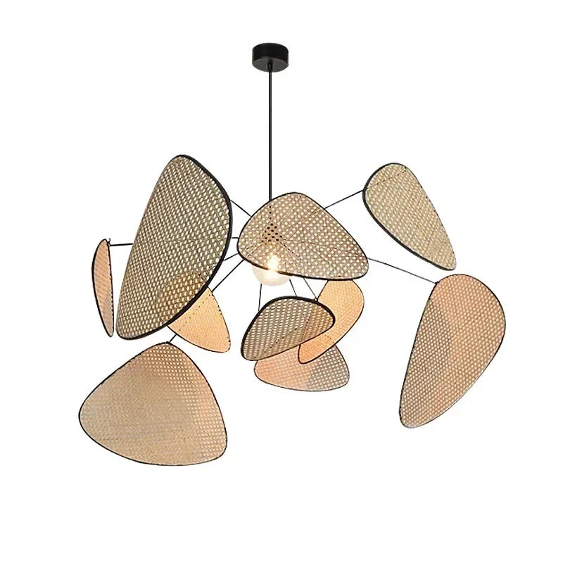 suspension lumineuse moderne bambou couleur beige noir reticule opacite ampoules filament