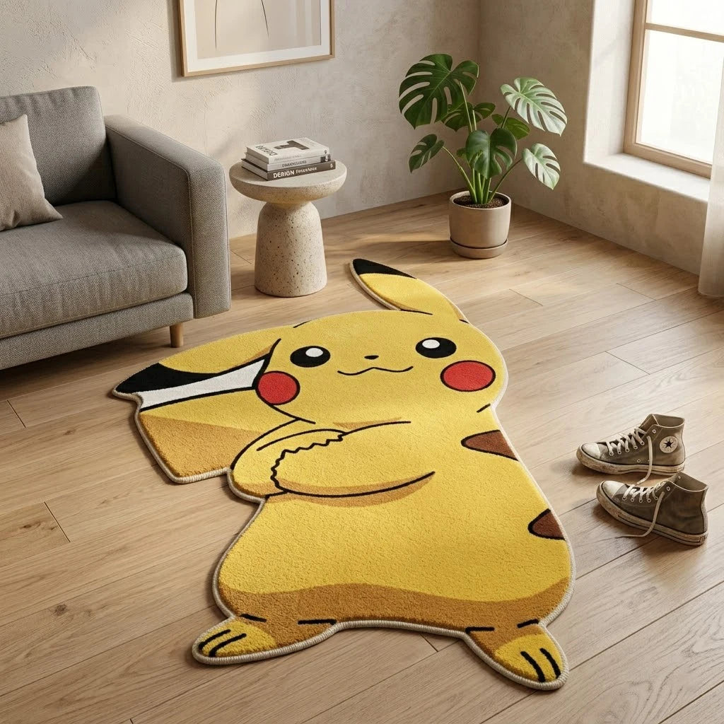 tapis pikachu jaune dessin animé cartoon opacité diamètre 50cm 80cm 100cm 120cm 150cm chambre
