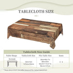 nappe table bois vieilli marron beige rustique vintage rectangle réutilisable polyester modernisée assiettes couverts
